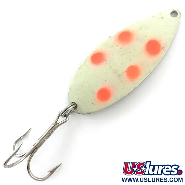 Vintage  Seneca Little Cleo (Hula Girl) Glow, 3/4oz White / Red / Nickel fishing spoon #5582