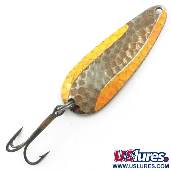 Vintage  Acme Wonderlure, 2/5oz Hammered Nickel / Orange / Bronze (Brass) fishing spoon #5586