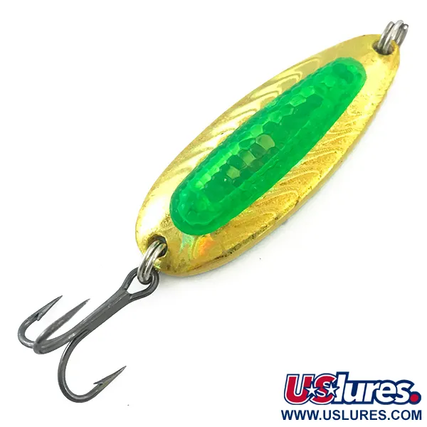 Vintage   Blue Fox Rattlin Pixee UV, 1/4oz Golden Herring / Green UV fishing spoon #5593