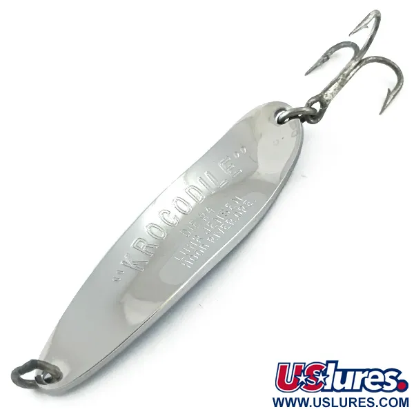 Vintage  Luhr Jensen Krocodile Die #4, 2/3oz Nickel / Blue fishing spoon #5599