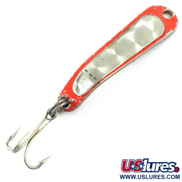 Vintage  Luhr Jensen Hus-lure, 1/8oz Nickel / Orange UV Glow in UV light, Fluorescent  fishing spoon #5610