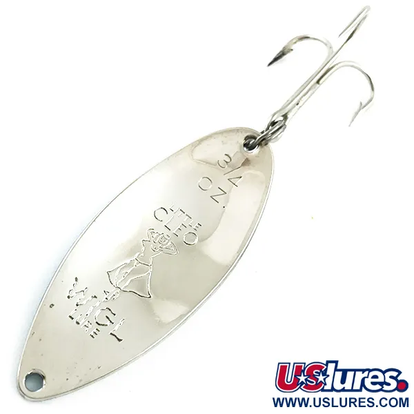 Vintage  Seneca Little Cleo (Hula Girl), 3/4oz White Pearl / Nickel / Light Blue fishing spoon #5611