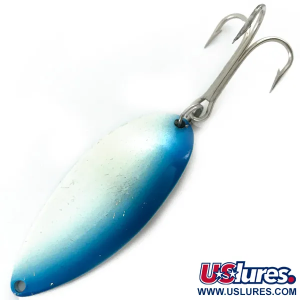 Vintage  Seneca Little Cleo (Hula Girl), 3/4oz White Pearl / Nickel / Light Blue fishing spoon #5611