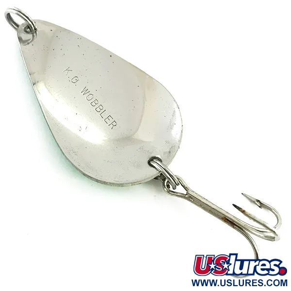 Vintage  Acme K.O. Wobbler Glow, 3/4oz White / Green / Nickel fishing spoon #5613