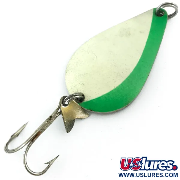 Vintage  Acme K.O. Wobbler Glow, 3/4oz White / Green / Nickel fishing spoon #5613