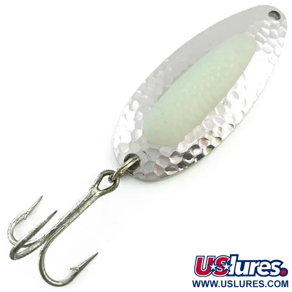 Vintage   Blue Fox Pixee (Glow In Dark), 3/4oz Hammered Nickel / White Glow in Dark fishing spoon #5615
