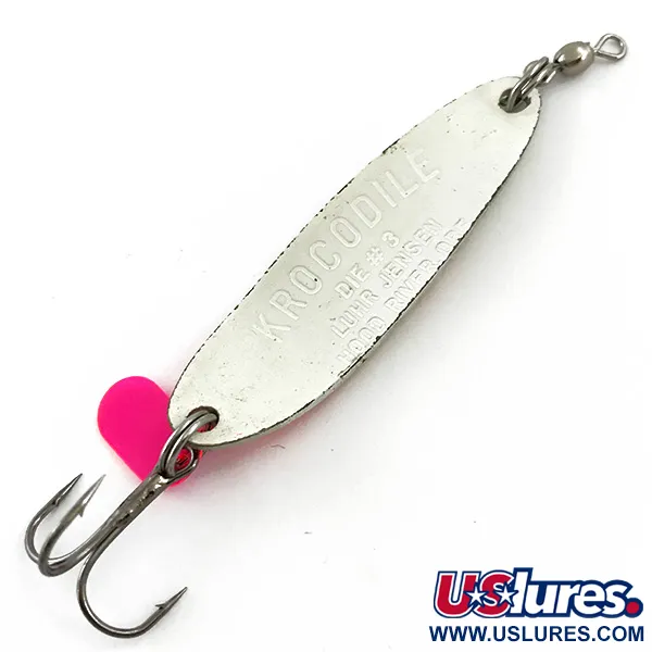 Vintage  Luhr Jensen Krocodile Die #3, 1/3oz White / Pink / Nickel fishing spoon #5621