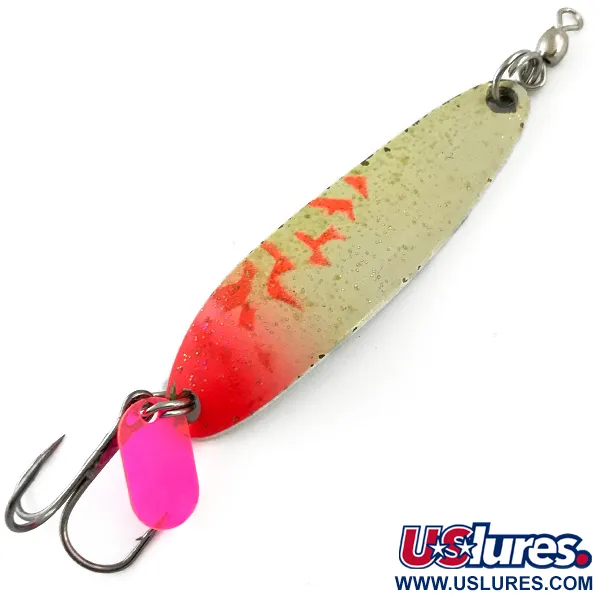 Vintage  Luhr Jensen Krocodile Die #3, 1/3oz White / Pink / Nickel fishing spoon #5621