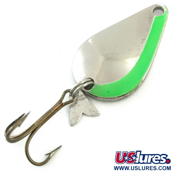 Vintage  Acme K.O. Wobbler UV, 1/4oz Nickel / Green fishing spoon #5629