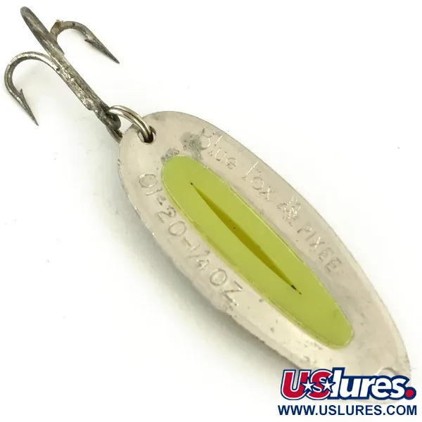Vintage   Blue Fox Pixee UV​, 1/4oz Hammered Nickel / Yellow fishing spoon #5651