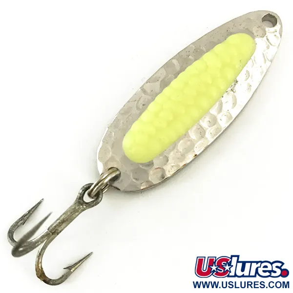 Vintage   Blue Fox Pixee UV​, 1/4oz Hammered Nickel / Yellow fishing spoon #5651