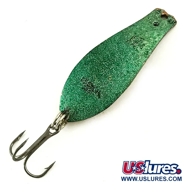 Vintage  Prescott Spinner Little Doctor 255, 1/4oz Green Glitter / Golden Glitter fishing spoon #5656