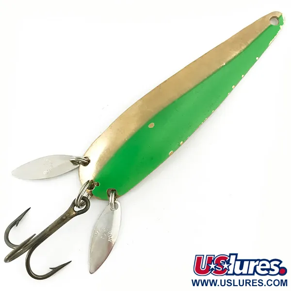 Vintage   Marathon (with sonic blades), 3/5oz Gold / Green UV Glow in UV light, Fluorescent fishing spoon #5668
