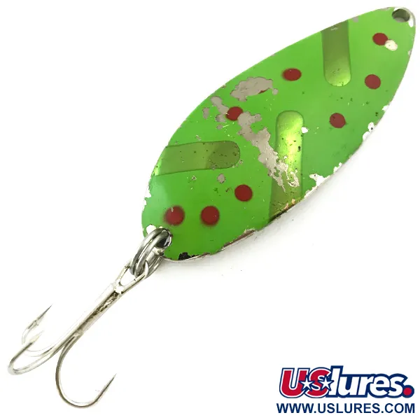 Vintage  Seneca Little Cleo (Hula Girl), 3/4oz Green / Red / Nickel fishing spoon #5673