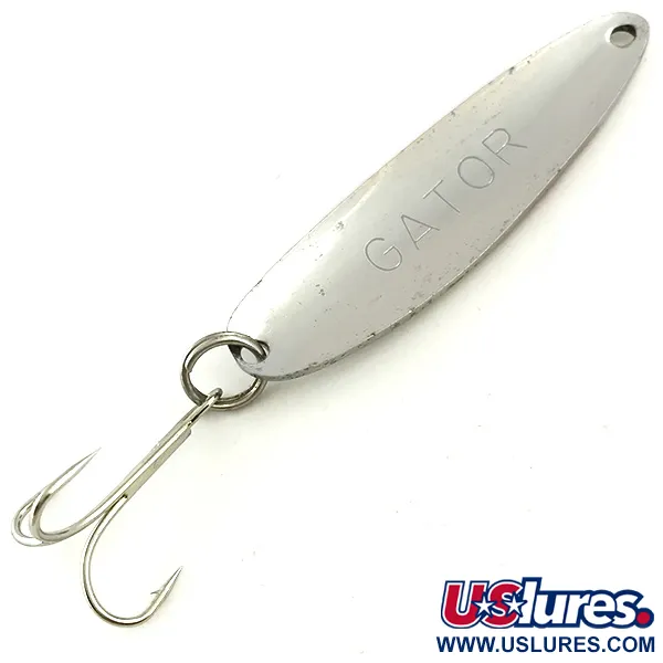 Vintage   Gator, 3/5oz Nickel / Pink Hologram with Blue Tint fishing spoon #5688
