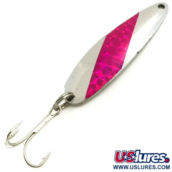 Vintage   Gator, 3/5oz Nickel / Pink Hologram with Blue Tint fishing spoon #5688