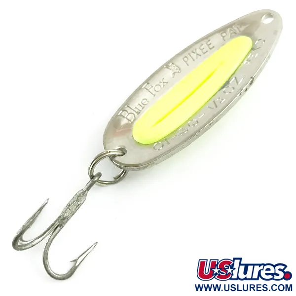 Vintage   Blue Fox Pixee UV, 1/2oz Hammered Nickel / Yellow fishing spoon #5877