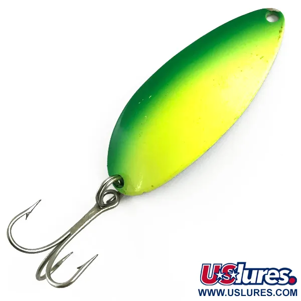 Vintage  Seneca Little Cleo (Hula Girl) UV, 1/2oz Yellow / Green / Nickel fishing spoon #5896