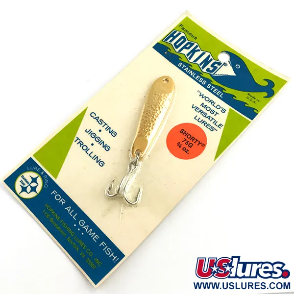   Hopkins shorty 75 Jig Lure, 3/4oz Hammered Gold fishing spoon #5919