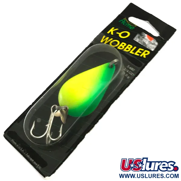  Acme K.O. Wobbler UV, 3/4oz Yellow / Green / Nickel fishing spoon #5923