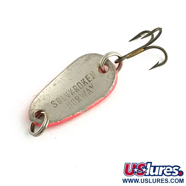 Vintage   Sølvkroken Spesial Classic UV, 1/8oz Red UV / Silver fishing spoon #6264