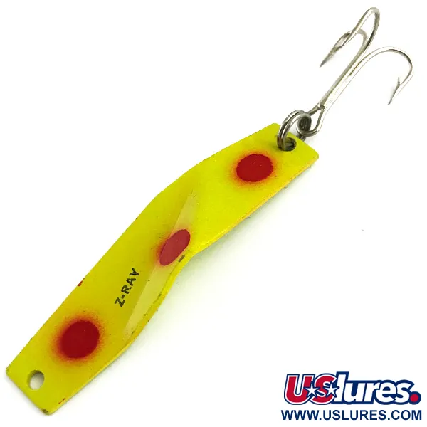 Vintage  Z-RAY Lures Z-Ray Model 125, 2/5oz Yellow / Red Glow fishing spoon #5939