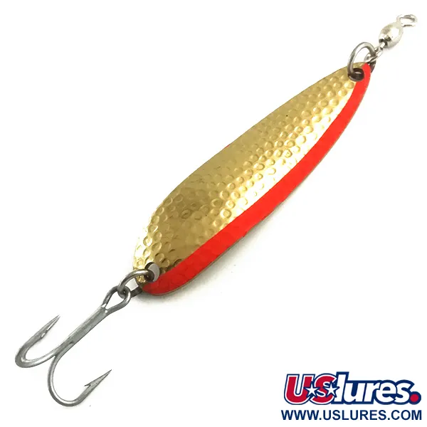 Vintage    Luhr Jensen Krocodile Die #5 UV, 3/4oz Hammered Gold / Red fishing spoon #5954