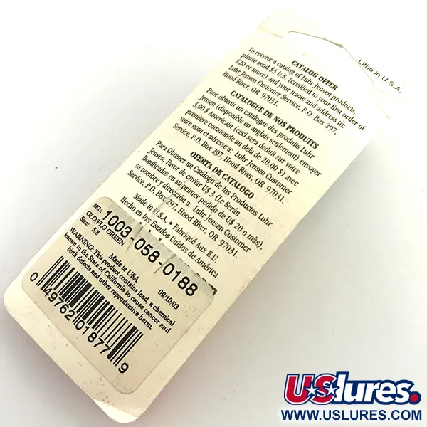  Luhr Jensen Krocodile Die #4 Glow, 2/3oz White / Green fishing spoon #5971