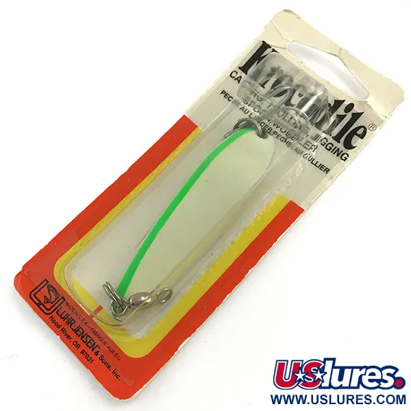  Luhr Jensen Krocodile Die #4 Glow, 2/3oz White / Green fishing spoon #5971