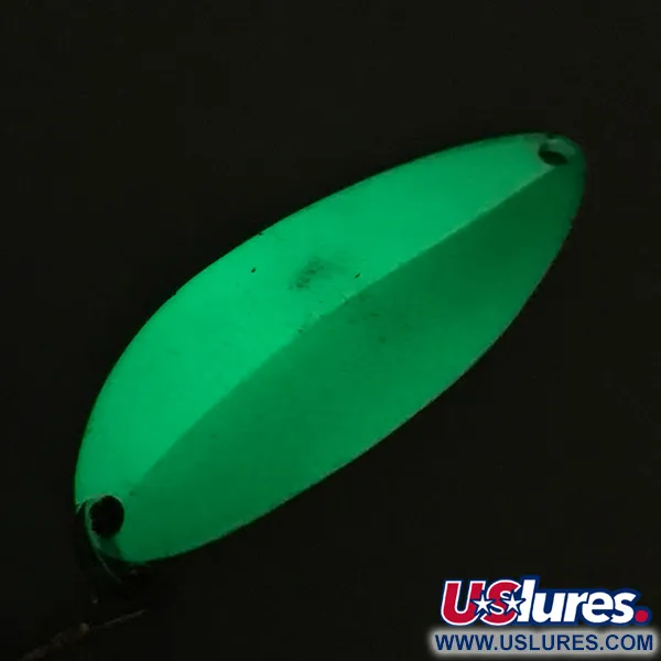 Vintage  Seneca Little Cleo (Hula Girl) Glow, 1/2oz White / Green / Nickel fishing spoon #5981