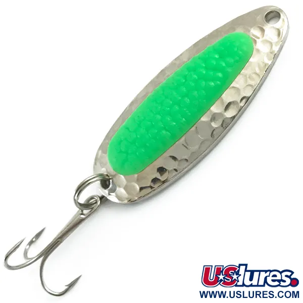 Vintage   Blue Fox Pixee UV, 1/2oz Hammered Nickel / Green fishing spoon #5984