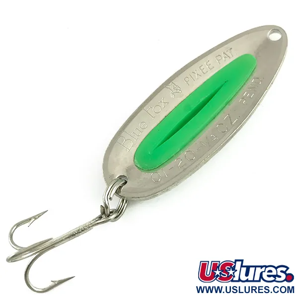 Vintage   Blue Fox Pixee UV, 1/4oz Hammered Nickel / Green fishing spoon #5986