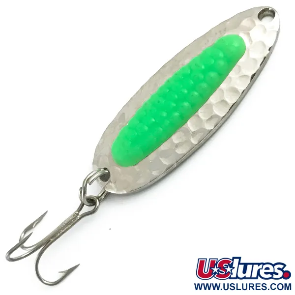 Vintage   Blue Fox Pixee UV, 1/4oz Hammered Nickel / Green fishing spoon #5986