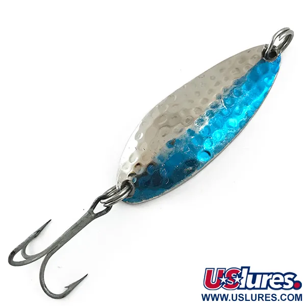 Vintage  Luhr Jensen Little Jewel, 1/3oz Hammered Nickel / Blue fishing spoon #5997