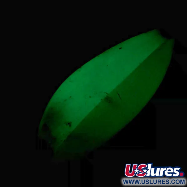 Vintage  Seneca Little Cleo (Hula Girl) Glow, 3/4oz White / Green / Nickel Glow in Dark fishing spoon #5999