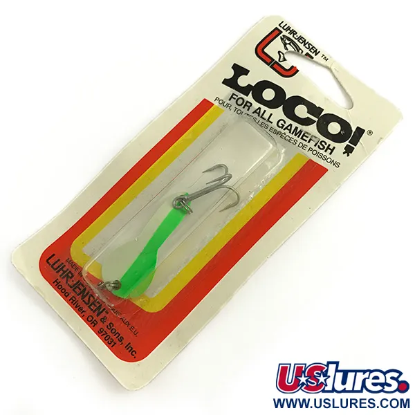 Vintage  Luhr Jensen Loco 1Glow, 1/8oz White / Green fishing spoon #6000