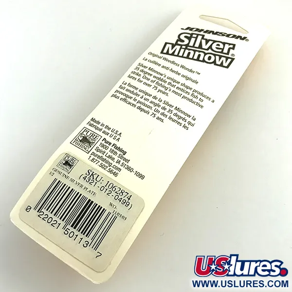   Weedless Johnson Silver Minnow Spin, 1/2oz Silver / Silver Plated fishing spoon #6103