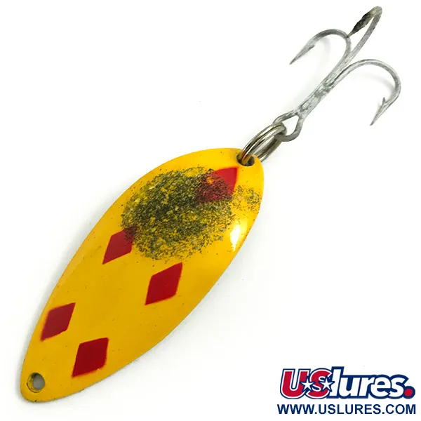 Vintage  Eppinger Dardevle Devle Dog 7700, 1/2oz Five of Diamonds / Red / Yellow / Brass fishing spoon #6073