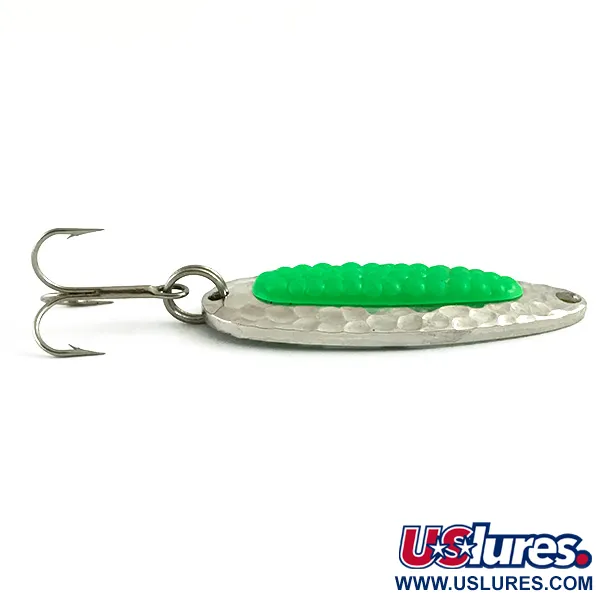 Vintage   Blue Fox Pixee UV, 1/4oz Hammered Nickel / Green fishing spoon #6107