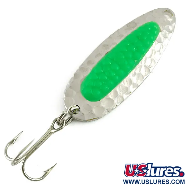 Vintage   Blue Fox Pixee UV, 1/4oz Hammered Nickel / Green fishing spoon #6107