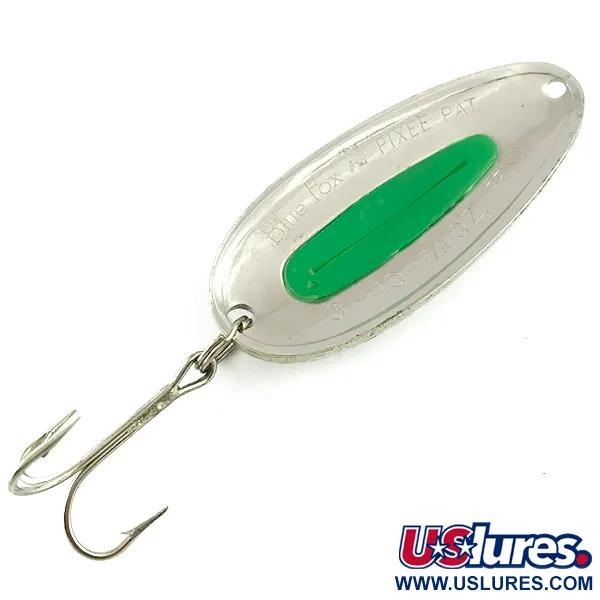Vintage   Blue Fox Pixee UV, 3/4oz Hammered Nickel / Green fishing spoon #6171