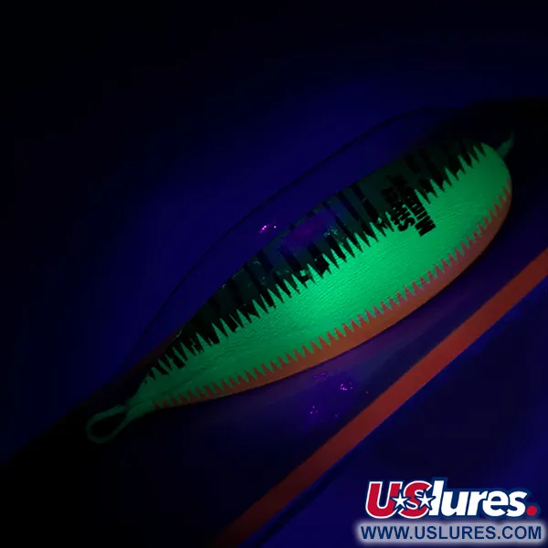   Weedless Johnson Silver Minnow, 3/4oz Orange / Green / Yellow / Nickel / UV Glow in UV light, Fluorescent fishing spoon #6192