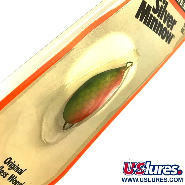   Weedless Johnson Silver Minnow, 3/16oz Green / Orange / Nickel fishing spoon #6193