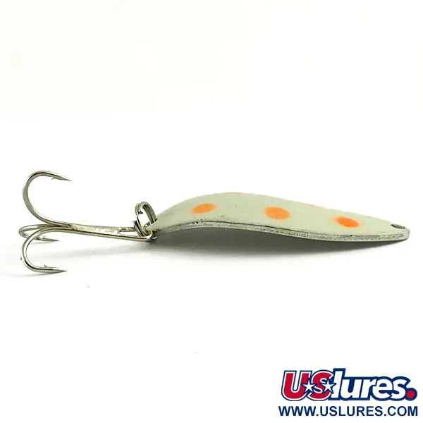 Vintage  Seneca Little Cleo (Hula Girl) Glow, 1/2oz White / Red / Nickel fishing spoon #6204