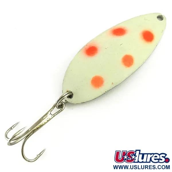 Vintage  Seneca Little Cleo (Hula Girl) Glow, 1/2oz White / Red / Nickel fishing spoon #6204