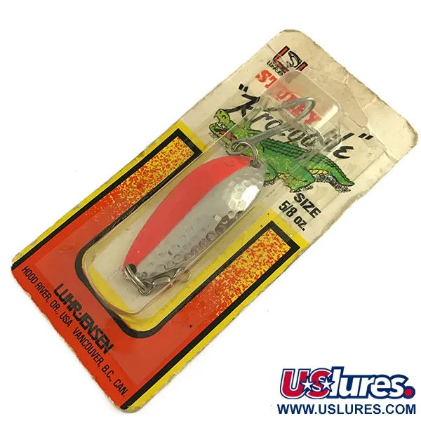   Luhr Jensen Krocodile Stubby UV, 2/3oz Hammered Nickel / Red UV Glow in UV light, Fluorescent fishing spoon #6222