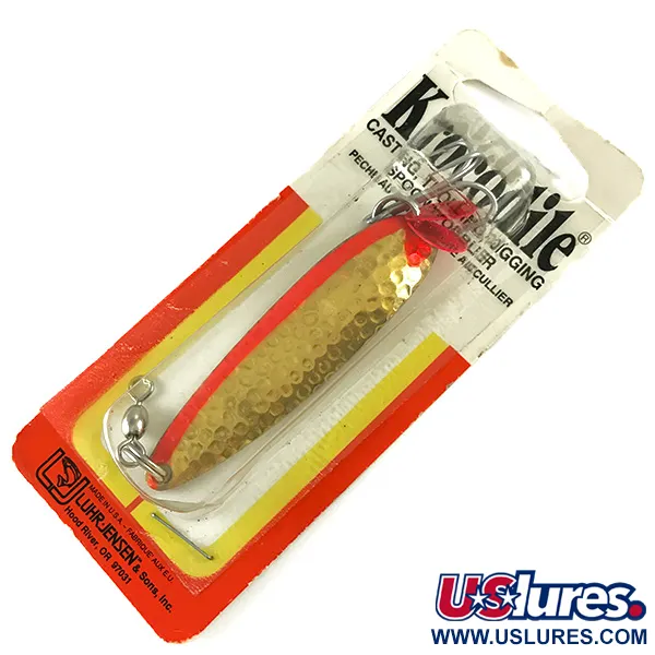  Luhr Jensen Krocodile Die #4 UV, 1/2oz Hammered Brass / Red UV Glow in UV light, Fluorescent fishing spoon #6228