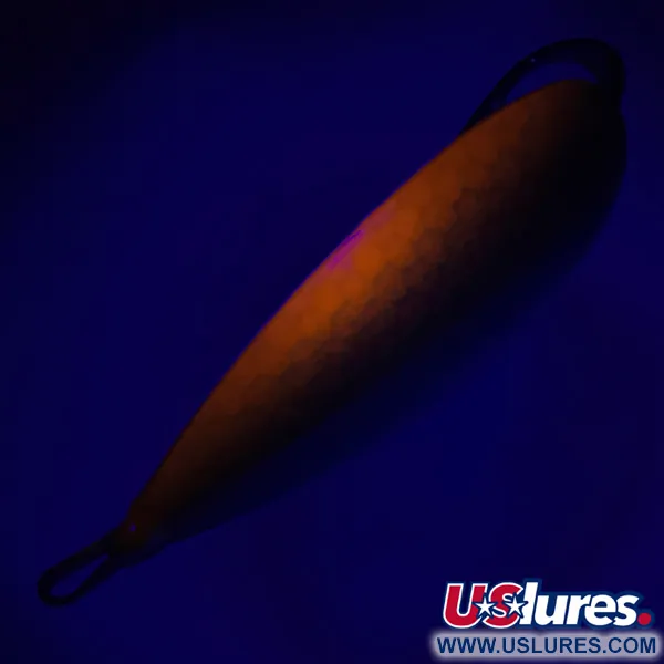 Vintage   Weedless Johnson Silver Minnow, 3/4oz Green / Nickel / Orange UV Glow in UV light, Fluorescent fishing spoon #6259