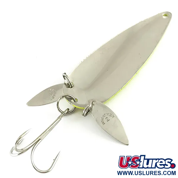 Vintage   Marathon (with sonic blades), 3/5oz Yellow / Nickel UV Glow in UV light, Fluorescent fishing spoon #6260