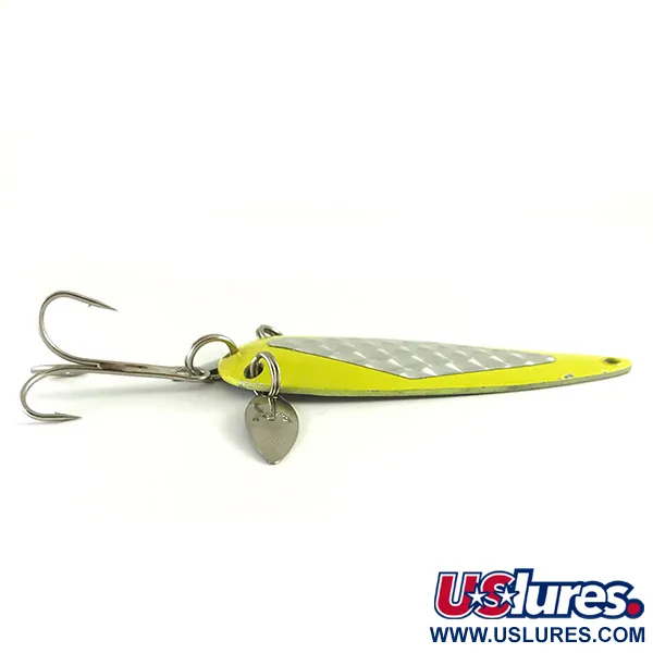 Vintage   Marathon (with sonic blades), 3/5oz Yellow / Nickel UV Glow in UV light, Fluorescent fishing spoon #6260